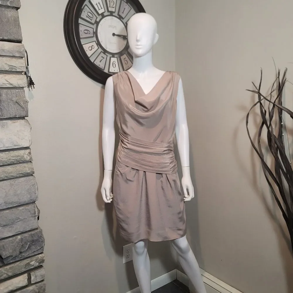 Bebe “Robbie” 100% Silk Cocktail Evening  Cowl Neck Dress Size Large
